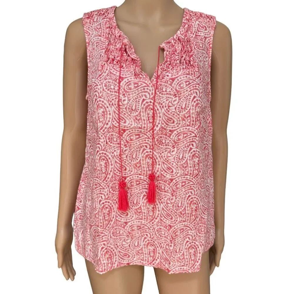 Tommy Bahama 100% linen paisley blouse sleeveless size S